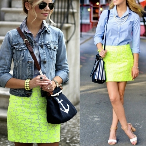 J. Crew 80's Yellow Neon Skirt with Embroidered Floral Motif - Picture 2 of 10